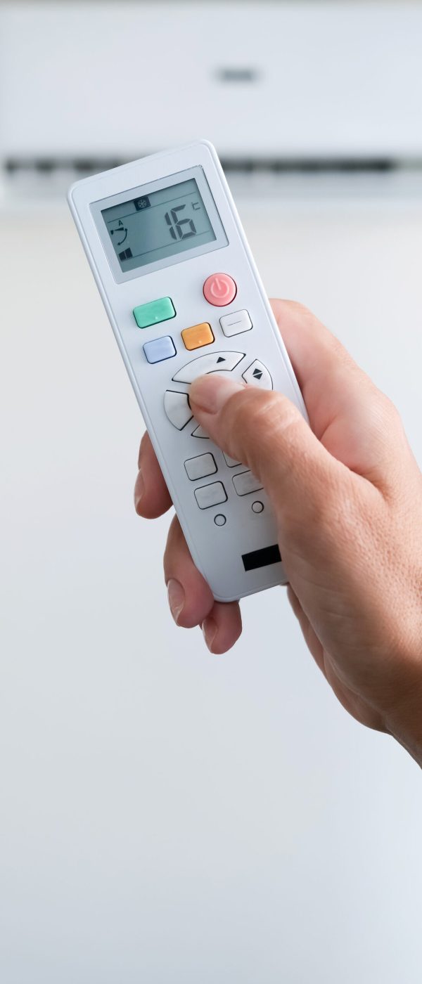 Cool air conditioner with remote control female hand, abnormal heat, heat rescue